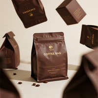 Sachet Doypack Personnalisé en Usine avec Impression Feuille d'Or, Style Vintage, pour Grains de Café, Scellé sur Huit Côtés, avec Fermeture Zip Refermable