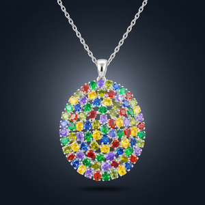 Pendentif en pierres précieuses multicolores, argent sterling 925, design ovale, bijoux en pierres colorées pour femmes, fournisseur en gros - Product Image 4