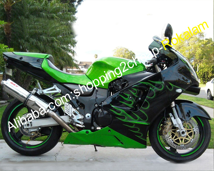 Motorbike Green Flame Fairing Kit for Kawasaki ZX-12R