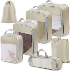 7 pièces de cubes de compression ultra-minces pour le voyage, cubes de compression pour bagages, sacs organisateurs de valises en maille - Product Image 1