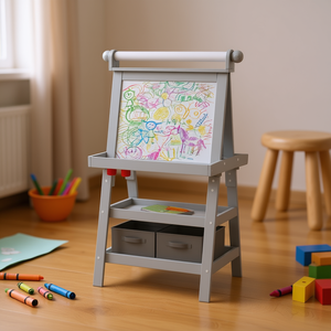 Chevalet double face pour enfants, station d'art en bois gris, étagères de rangement pour expressions créatives - Product Image 2