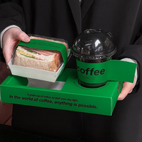 Boîte d'emballage pour œufs et toasts avec logo personnalisé, emballage épais pour sandwichs, emballage pour restaurant, gobelet à café, plateau en papier avec poignée intégrée