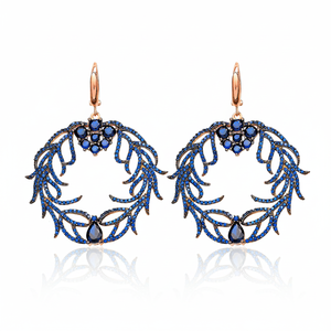 Boucles d'oreilles pendantes en argent sterling 925 avec saphir rond, design Ivy, vente en gros turque - Product Image 2