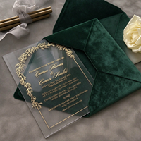 Cartes d'anniversaire personnalisées en acrylique avec dorure à chaud et enveloppes en velours blanc cassé – Style européen personnalisable