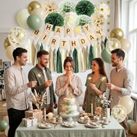 Grüne Happy Birthday Party Dekoration Retro Nude Elfenbein Dunkeloliv Karton Tischdekoration Banner Luftballons Partyzubehör Festlich