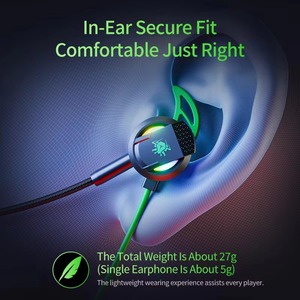 Écouteurs de jeu RGB intra-auriculaires filaires avec microphone, prise jack 3,5 mm, transducteur dynamique pour téléphones mobiles et PC - Product Image 3