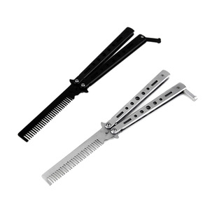 Pliable salon auto-défense peigne couteau papillon peigne <span class=keywords><strong>barbier</strong></span> barbe et moustache peigne avec couteau - Product Image 1
