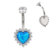 Implant Titane 14G Lunette Filetée Intérieurement Ensemble CZ Top Avec Coeur CZ Centre Fleur Ventre Nombril Anneau Nombril Anneau