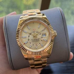 Montre mécanique pour homme en acier inoxydable, style Sky Dwelle, lunette cannelée, cadran lumineux, montre-bracelet automatique de luxe pour affaires - Product Image 3