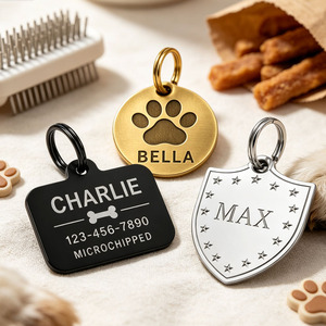 Prix de gros : Accessoires de collier modernes imitation antique pour chats et chiens, et plaques d'identification minimalistes vierges pour chiens, gravables avec nom et téléphone. - Product Image 1
