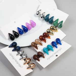 Nhà Máy Bán buôn bohemian màu đá cẩm thạch tùy chỉnh Tear drop3 cặp/Set Đảng trang sức sinh viên hiphop Acrylic Stud Bông tai Set M - Product Image 5