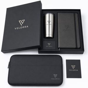 Ensemble d'entreprise VIP personnalisé avec logo sur mesure, comprenant un gobelet gravé, un carnet en cuir, une housse pour ordinateur portable et un coffret cadeau haut de gamme - Product Image 1