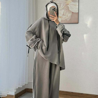 Ensemble 2 pièces : sweat à capuche et pantalon large, tenue sportive à rayures, survêtement, costume musulman pour femmes