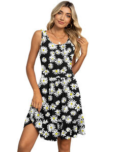 Jupe élégante à plis superposés cintrée à la taille, longueur genoux, mode directe d'usine, robe fluide sans manches pour femmes, été - Product Image 2