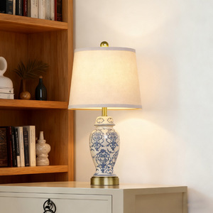 Jingdezhen Ceramic Table Lamp Blue White Pattern E27 LED Light Source For Living Room Bedroom <b>Study</b> <b>Desk</b> Decor - Product Image 2