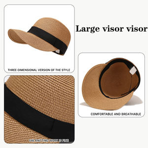Casquette à visière OEM pour femmes Parasol décontracté pliable à large bord visière casquette de paille été extérieur plage protection solaire seau chapeau de paille - Product Image 5