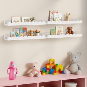 4-Pack Wood Floating Nursery Book <b>Shelves</b> for Kids Wall Mount White - Product Image 2