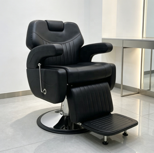 Fauteuil de Barbier Hydraulique Vintage Noir Européen Inclinable, Chaise de Coiffure Pivotante à 360 Degrés, Réglable en Hauteur, en Cuir - Product Image 1