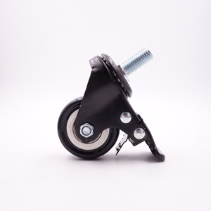 Furniture Caster <b>Wheel</b> With Brake Threaded Stem Polyurethane Silent Swivel For Clothing Hangers Sewing Machine Base - Product Image 2