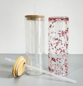 Bicchiere in Vetro da 16oz 20oz, Tazza per Acqua con Cannuccia, Senza BPA, Bottiglia per Bevande con Coperchio in Bambù e Colore Sfumato - Product Image 3