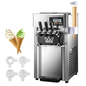 Ice Cream Maker Machine 2+1 Flavor Countertop Soft Serve Machine Soft Ice Cream Machine for Restaurants Snack Bars Supermarkets