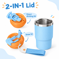 Mug à café portable d'extérieur 12oz, gobelet à eau 2-en-1 avec couvercle, tasse à eau isotherme en acier inoxydable avec paille, couvercle et poignée