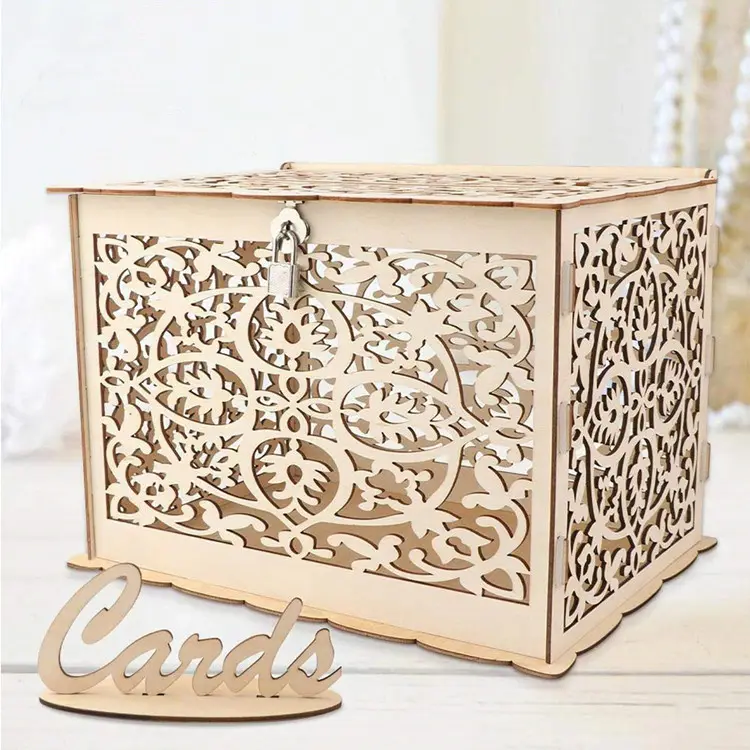 Nicro Hot Sell Wood Wooden Craft Wedding Party Table Centerpiece Decoration Wedding Vote Card Box Supplies Decoration