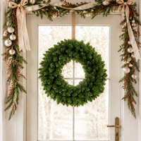 Guirlande de Noël moderne en PVC imitation pin, couronne ronde de 60 cm, DIY pour décoration de porte et arbre de Noël