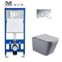 Ovs Sanitaire Céramique Tolet Siège Citerne Dissimulée Cadre Métallique Salle de Bain Toilette Murale Couleur Grise Toilette Murale