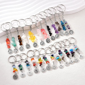 2 uds 12 Zodiaco colgante llavero conjunto cristal triturado piedras preciosas astrología joyería al por mayor para regalo - Product Image 3
