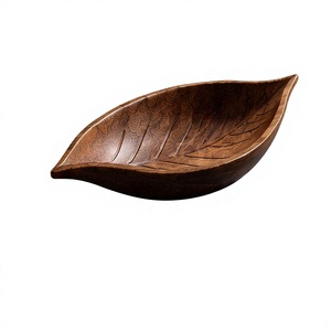 Unique Leaf Design Wooden Serving <b>Bowl</b> Dark Walnut <b>Mango</b> <b>Wood</b> <b>Bowl</b> Featuring Hand Carved Vein Patterns - Product Image 1