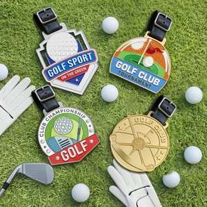 Etiqueta de Bolsa con Logotipo Personalizado, Etiqueta de Bolsa de <span class=keywords><strong>Golf</strong></span> de Aleación de Zinc, Forma Redonda, Esmalte Suave, Borde Metálico Plateado Martillado - Product Image 6