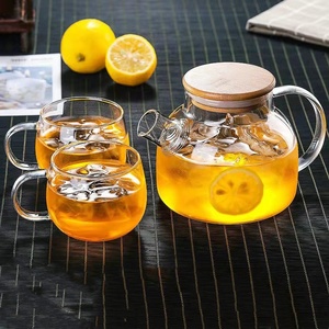 Handmade Clear High Borosilicate Glass Heat Resistant Teapot With Bamboo Lid <strong>Microwaveable</strong> Tea <strong>Kettle</strong> - Product Image 1