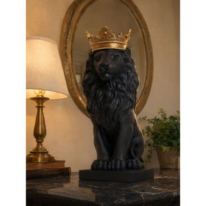 Estatua de León de Resina Negra Personalizada con Corona Dorada para Decoración del Hogar y la Oficina - Product Image 3