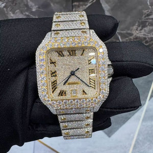 Reloj Mecánico de Lujo de Acero Inoxidable con Incrustaciones de Moissanita que Ofrece un Brillo Deslumbrante y una Precisión Confiable - Product Image 1