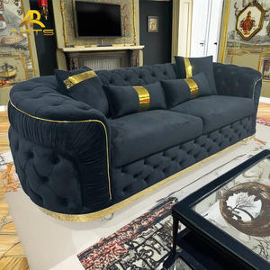 Set di Divani per Soggiorno, Vendita Calda, Alta Qualità, Lussuoso Divano Chesterfield Dorato, Moderno Divano Trapuntato con Bottoni - Product Image 2