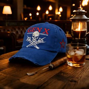 Casquette de baseball unisexe en jean délavé avec imprimé crâne Gen X, respirante, protection solaire, toutes saisons, en coton, personnalisable avec broderie - Product Image 3