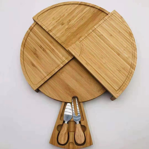 Cadeaux de Noël grande planche d'épicerie bambou Charcuterie <span class=keywords><strong>fromage</strong></span> coupe planche pivotante <span class=keywords><strong>plateau</strong></span> de service bloc à découper avec ensemble de couteaux 2/3 - Product Image 1