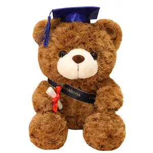Mondon Graduation Bear 89 11インチアニマルぬいぐるみベア、ネイビーブルーの卒業キャップハットとサッシのおもちゃぬいぐるみ