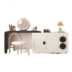 Table de maquillage en bois de style italien avec tiroirs, personnalisable en blanc et noir, table de maquillage de luxe pour filles avec miroir - Product Image 4