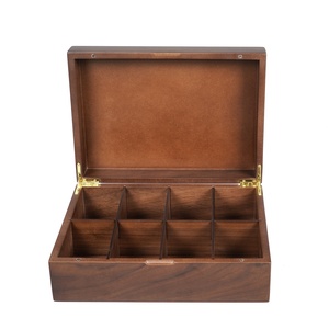 Tea Box Wooden Factory Handmade Custom 8 Compartment Walnut Wooden Tea Bags Storage Case High Quality Walnut Luxury Tea Box