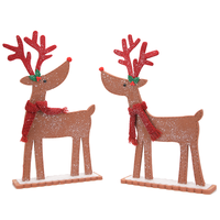 Décoration de Noël rustique en forme de renne rouge scintillant de 18 pouces avec écharpe et base en bois, idéale pour cheminée, fenêtre, prête à l'emploi