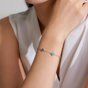 Pulsera de Cadena con Trébol de Cuatro Hojas y Flor de Color de la Suerte en Plata de Ley S925 para Mujer, Versión de Cobre Personalizable - Product Image 5