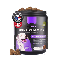 Multivitamines naturelles 15 en 1 pour chiens, suppléments vitaminés à mâcher pour améliorer le système immunitaire, apaise la peau, les os, les articulations, la digestion et la santé