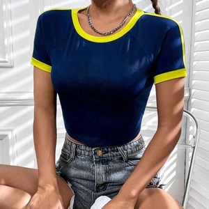 T-shirt Brasiliana <span class=keywords><strong>Estetica</strong></span> con Stampa Semplice Bicolore, Top Slim da Donna alla Moda con Stampa Estiva Stile Spice Girl - Product Image 3