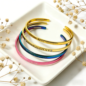 Brazalete en Forma de C de Acero Inoxidable de 3/4 mm al por Mayor, Chapado en Oro de 18K, Moderno, Personalizado con Frase Inspiradora Grabada, Unisex - Product Image 2