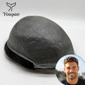 Protesi Capillare V-loop da <span class=keywords><strong>Uomo</strong></span> 8x10 Pollici, 100% Capelli Umani Indiani, Densità 0.02mm-0.04mm, Base Full PU, Pelle Sottile, Attaccatura Naturale - Product Image 1