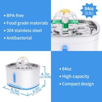 Fontaine à eau pour animaux de compagnie super silencieuse de 2,5 L, système multi-filtres, fontaine pour chats et petits chiens