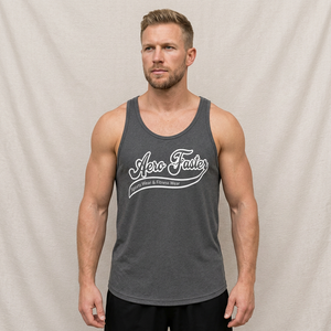 Débardeur sans manches Aero Faster pour homme, couleur anthracite, col rond, 100 % coton, imprimé par transfert thermique, lettres, sportif, respirant, tricoté à l'avant - Product Image 3