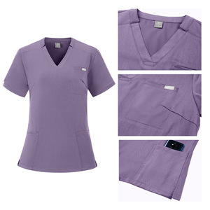 Unisex V-Neck Scrub <b>Top</b> Set Moisture Wicking Hospital Uniforms - Product Image 2